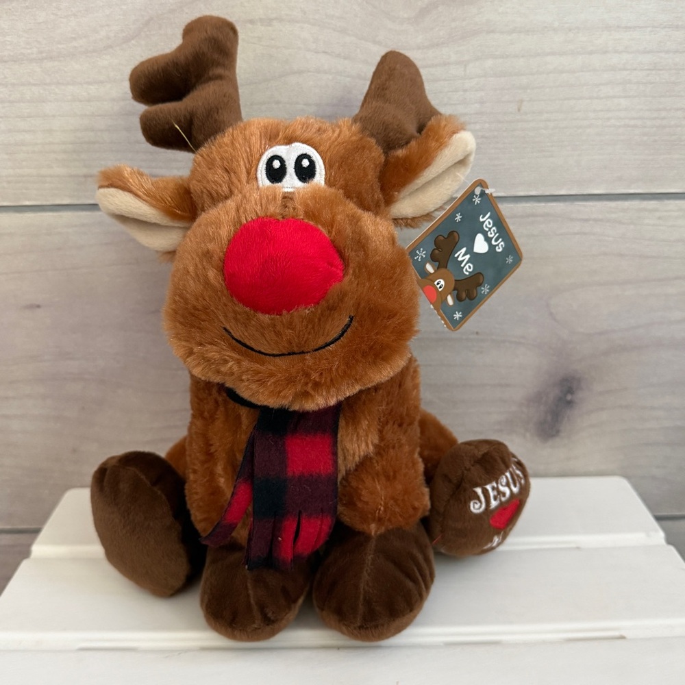 New Fiesta Christmas Reindeer Moose Plush "Jesus Loves Me" foot 12” NWT